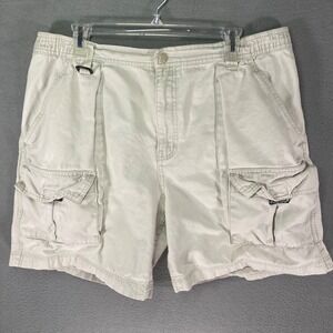Cherokee‎ Men's Khaki Cargo Shorts Size L 100% Cotton Elastic Waist